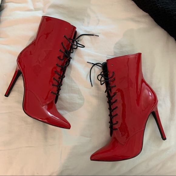 Dolls Kill Shoes - Danielle Guizio Chapel Lace Up Boots - Red